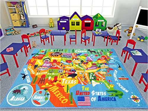 KC Cubs 3x5 USA United States Map Toy Car Road Rug – Educational Play Mat Carpet for Kids, Toddlers, Nursery, Classroom, Playroom, Baby Daycare 3