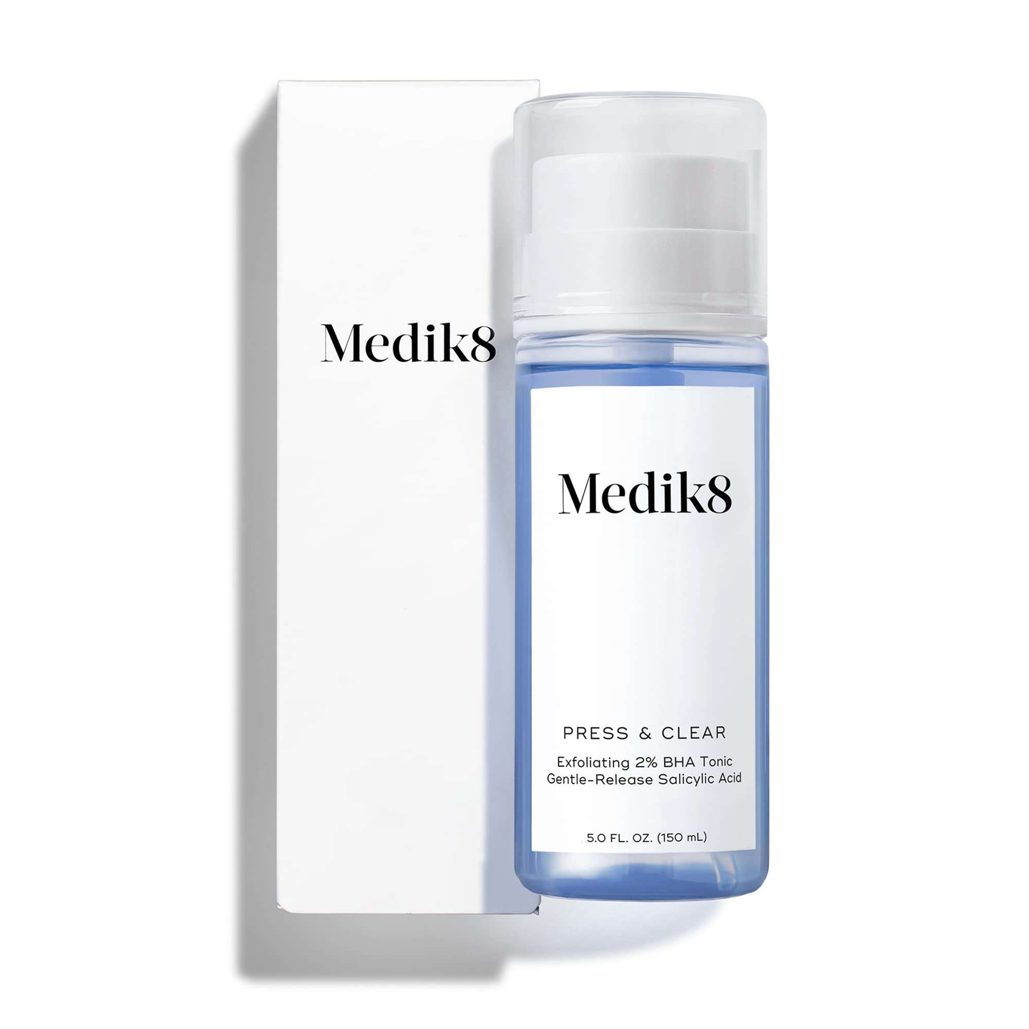Medik8 Press and Clear - Clarifying Daily Facial Exfoliant - Exfoliating BHA Toner - Gentle-Release Salicylic Acid - Fast Action on Blemishes - 5 oz