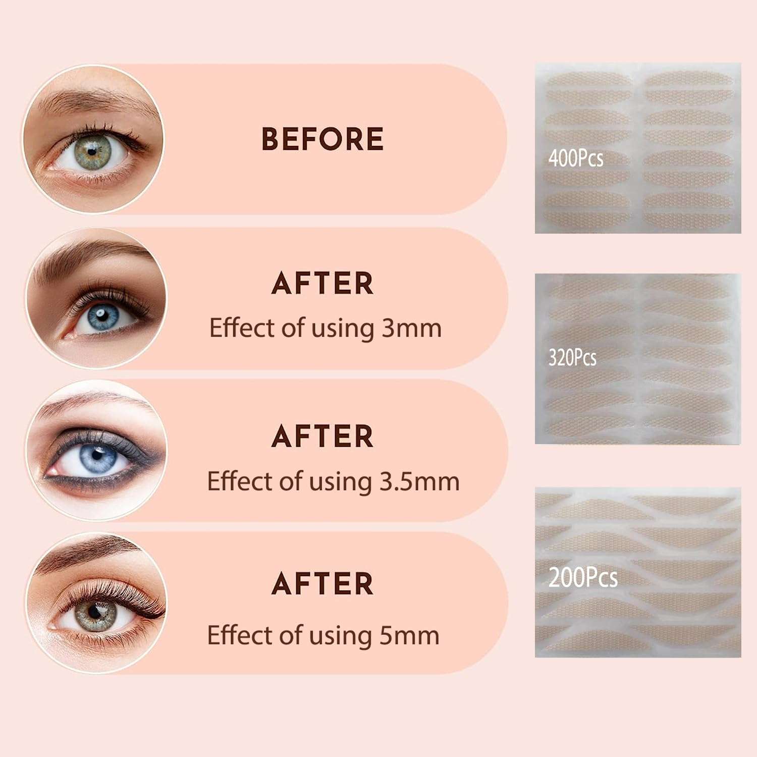 Doirollr Eyelid Tape 920 Pcs| Eyelid Lifting Stripes for Hooded Eyes | Invisible Correcting Tape for Droopy Eyes | Multiple Sizes for All Eye Shapes | Self-Adhesive, Easy to Apply 3