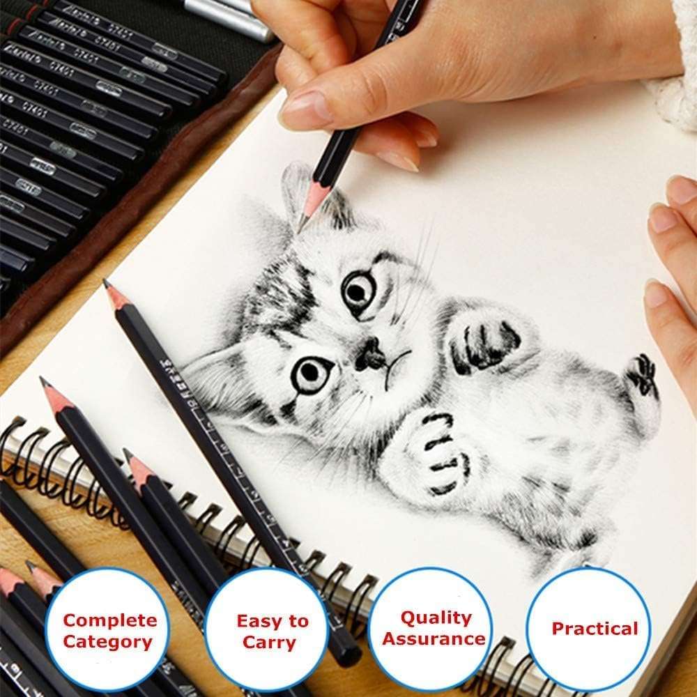 Stodern 29-Piece Artist Sketching & Drawing Pencil Set - Includes Graphite Pencils, Charcoal Pencils, Erasers, Paper Erasable Pen, Craft Knife, Canvas Carry Bag Complete Art Tool Kit for Beginners 3