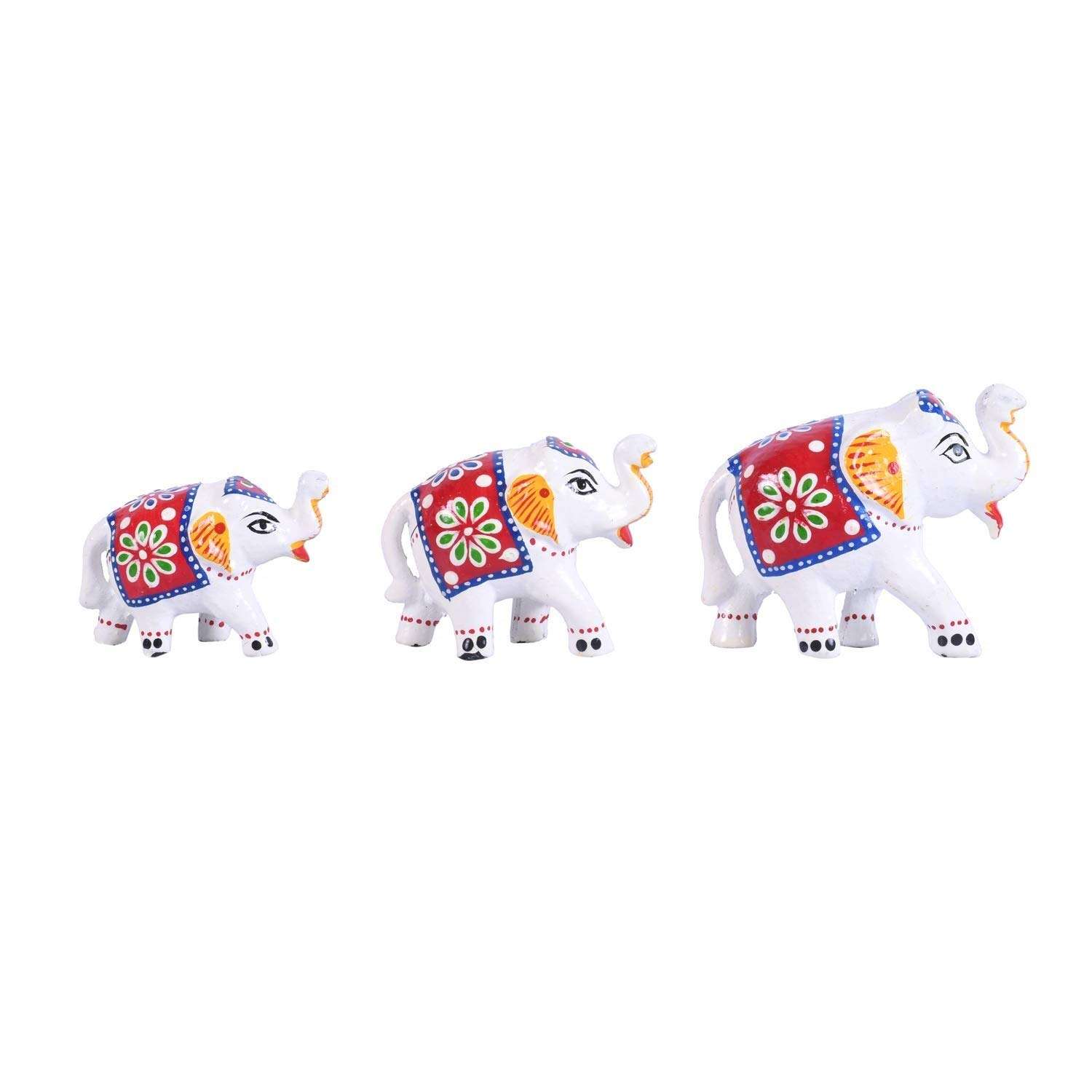 Great Art Ethnic Indian Paper Mashe Elephant Showpiece Home, Office, Table Decor, Best Return Gift Made - Set of 3 (Blue Red) 1