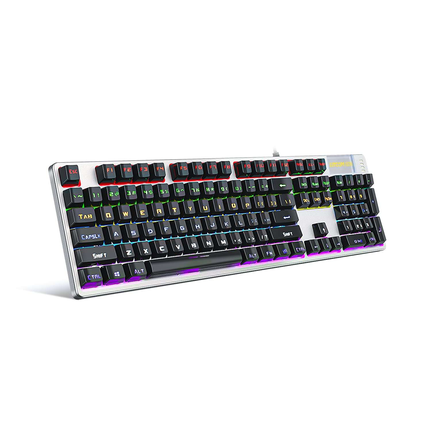Kitcom NK30 Full Size Mechanical Gaming Keyboard with LED Rainbow Backlit, Anti Ghosting USB Wired Keyboard with Brown Switch Double-Shot Key caps, Ergonomic design, for Windows PC Gamers, 104 Key 1