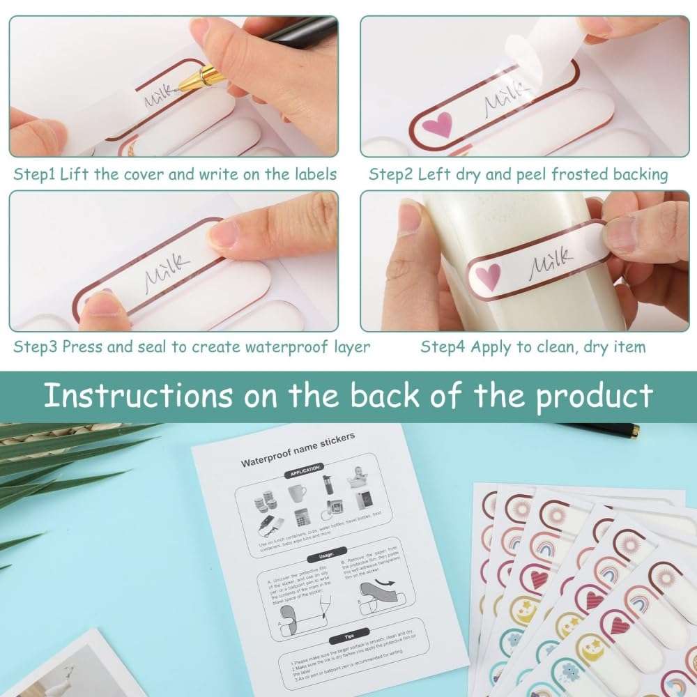 Name Stickers,Waterproof Stickers for Bottles,Waterproof Write-On Name LabelsName Sticker for Kitchen Jars,Baby Bottle Labels for Daycare,Self-Laminating School Name Labels for Kids (Cartoon Sticker) 4