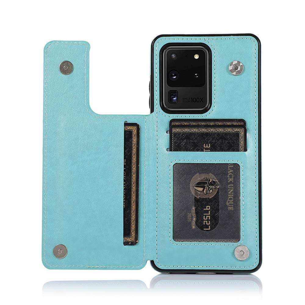 Phone Case for Samsung Galaxy S20 Ultra Glaxay S20ultra 5G with Tempered Glass Screen Protector Card Holder Wallet Cover Stand Flip Leather Cell Gaxaly 20S S 20 A20 20ultra G5 Cases Women Men Green 5