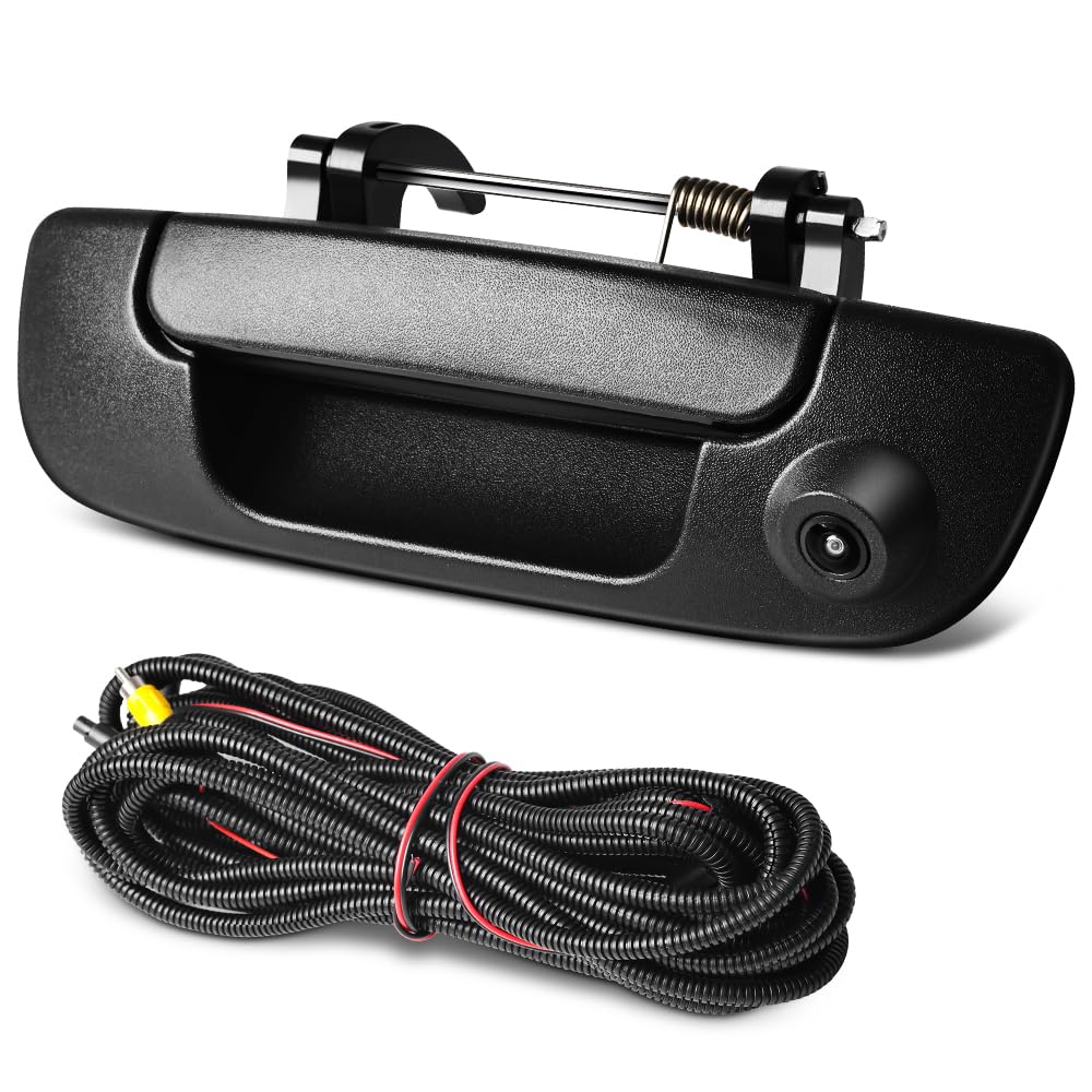 Rear Tailgate Handle Backup Camera Compatible with Dodge Ram 1500 2500 3500 2002-2008 Rear View Reverse Back Up Camera RCA Connector with Key Hole-Textured Black, 55276237AA