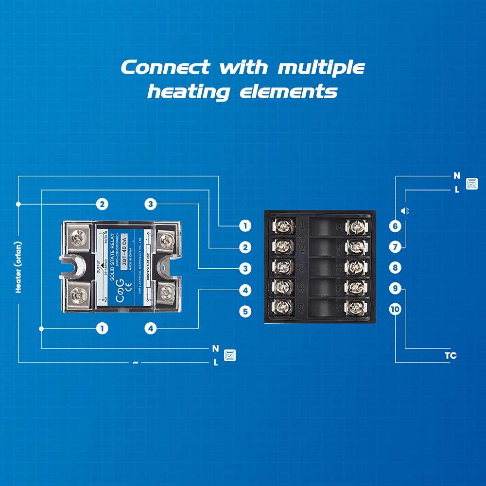 PID Temperature Controller Kit, CGELE Voltage AC 100~240V Comes with SSR 40DA Solid State Relay, K Type Thermocouple Sensor, and Black Heat Sink 6