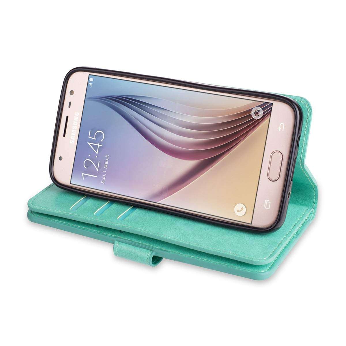 for Samsung Galaxy J7 (2018) 5.5" Leather Case [Vintage Zipper] Multiple Magnetic Folio Flip Leather Wallet, Flip Kickstand Case Purse, Changepocket, Cash Credit Card Holder Slot, Handbag Wrist Strap 5