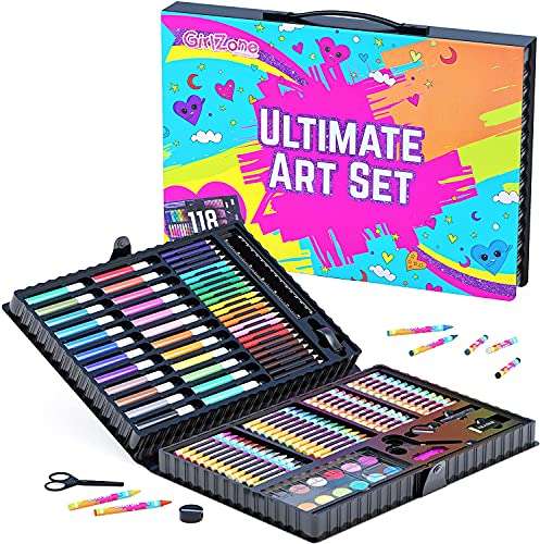GirlZone Ultimate Art Set for Girls, 118-Piece Awesome Arts and Crafts Kit for Kids, Fun Girls Toys Age 7 Set & Kids Creative Set, Great Gift Idea 1