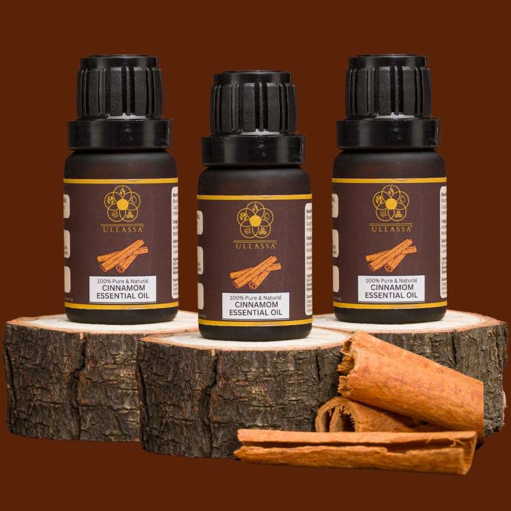 ULLASSA Cinnamon Bark Essential Oil | Improved Circulation, Brain Function, Plump Lips | Skincare, Haircare, Respiratory Wellness | 100% Pure & Natural | Cinnamomum Zeylanicum (Pack of 3) 1
