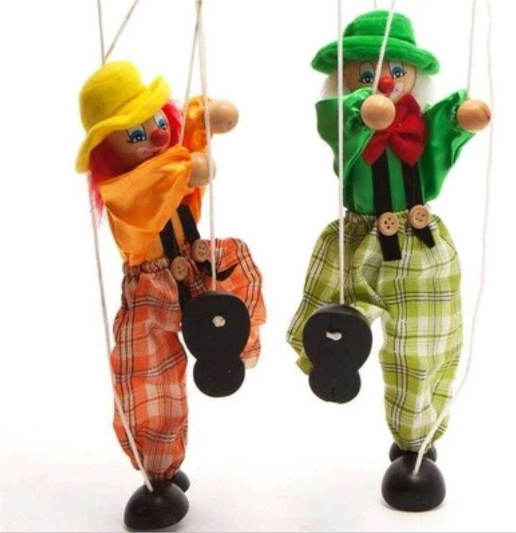 Fun Wooden Clown Marionette Pull String Puppet Vintage Decor for Family Men Women Pretend Play Puppetry Party 1
