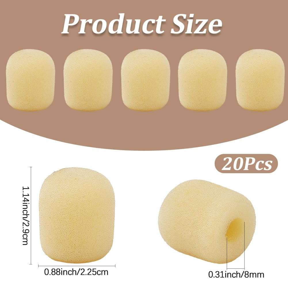 CREATCABIN 20Pcs Headset Mic Covers Foam Microphone Wind Cover Small Mini Sponge Antique White Oval Soft Foam Mike Windscreen Lapel Shield Protective Sleeves for Variety Headset Microphone DIY Making 3