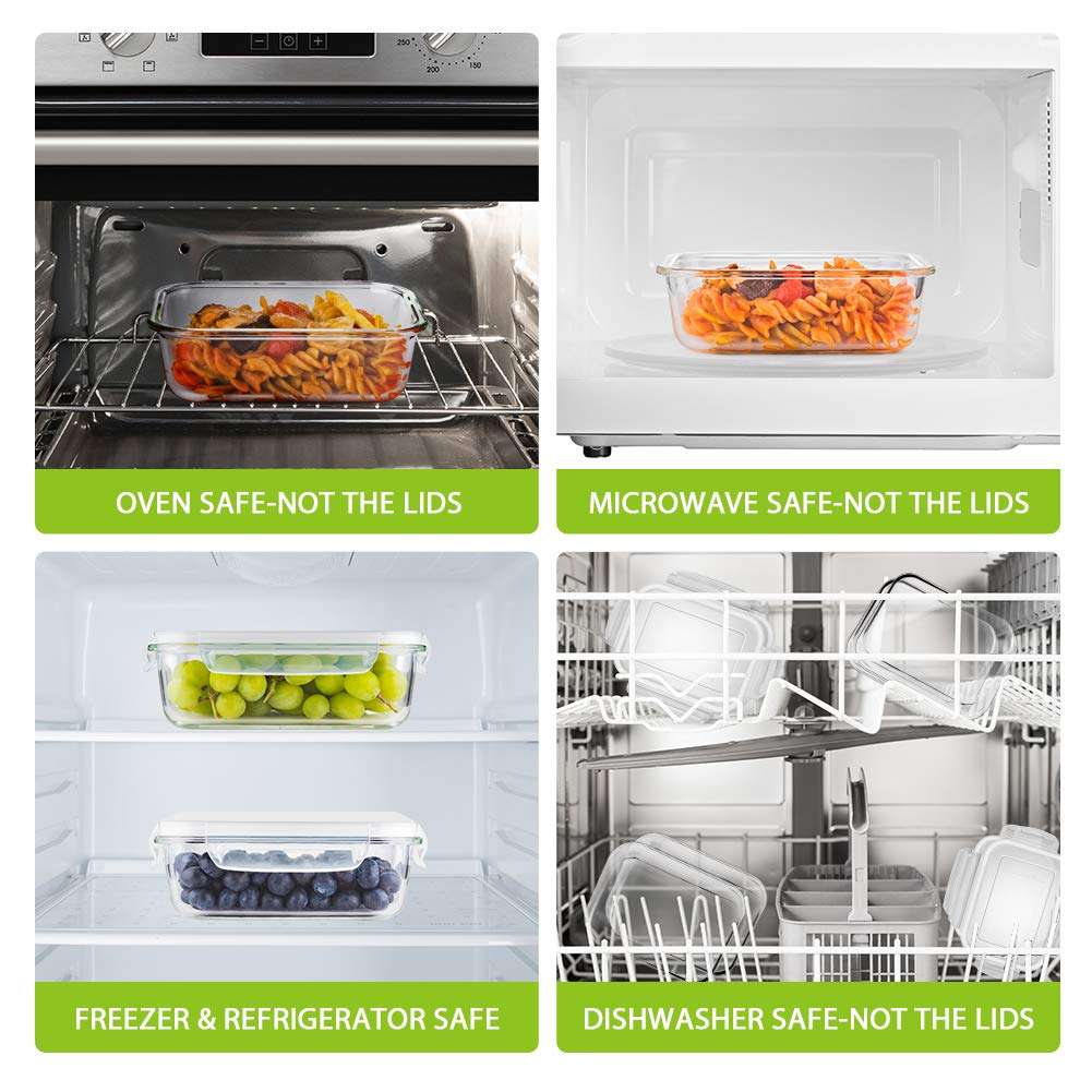 Bayco Large Glass Meal Prep Containers, [5 Pack, 36oz | 4.5cups] Glass Food Storage Containers with Lids, Airtight Glass Bento Boxes, BPA Free & Leak Proof (5 lids & 5 Containers) 5