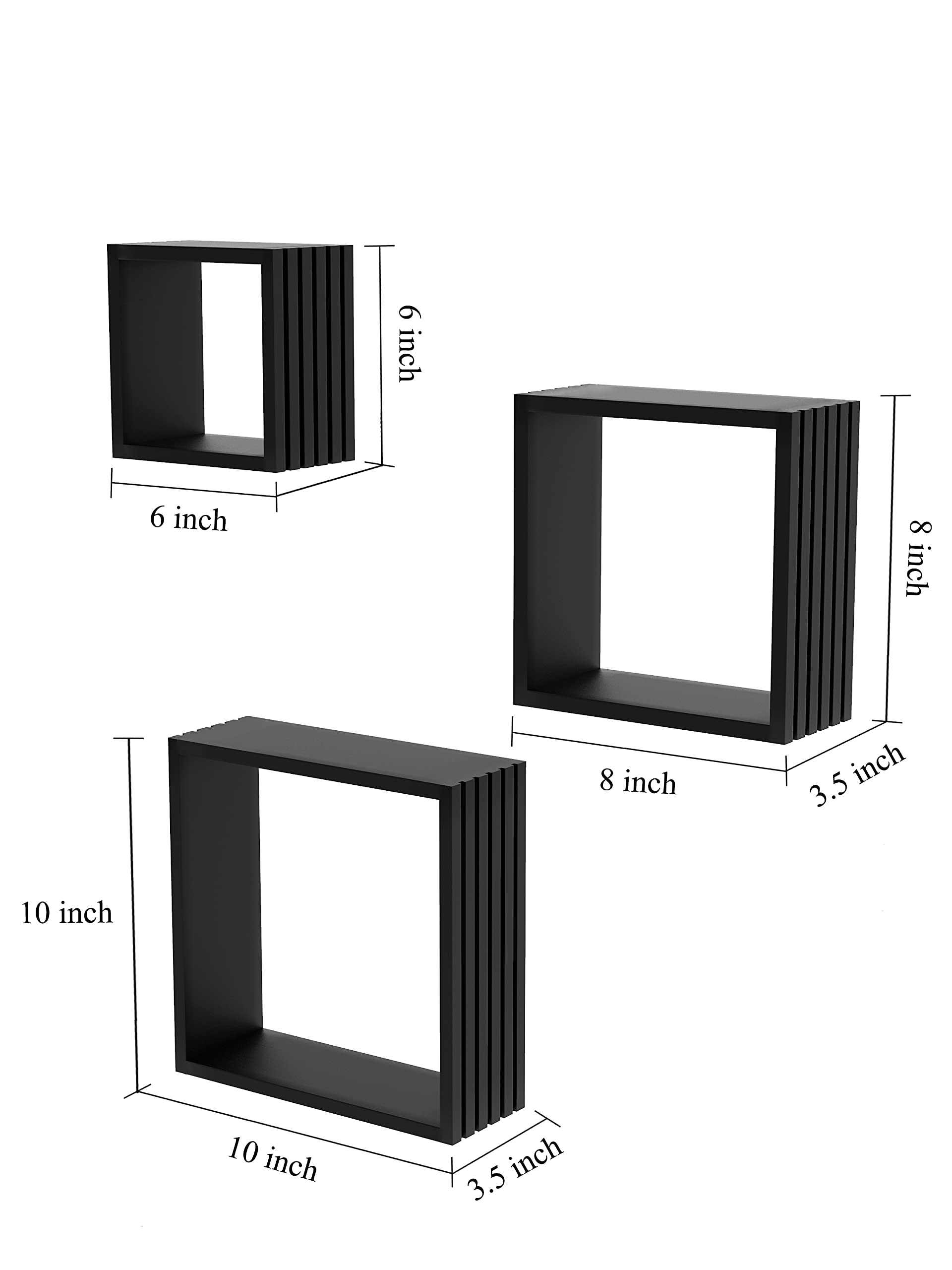 Home Sparkle New 3D Design louvers Wall Shelf Rack for Home |Set of 3 |Engineered Wood Carved Shelf for Lobby & Bedrooms Black Finish (Black) 3