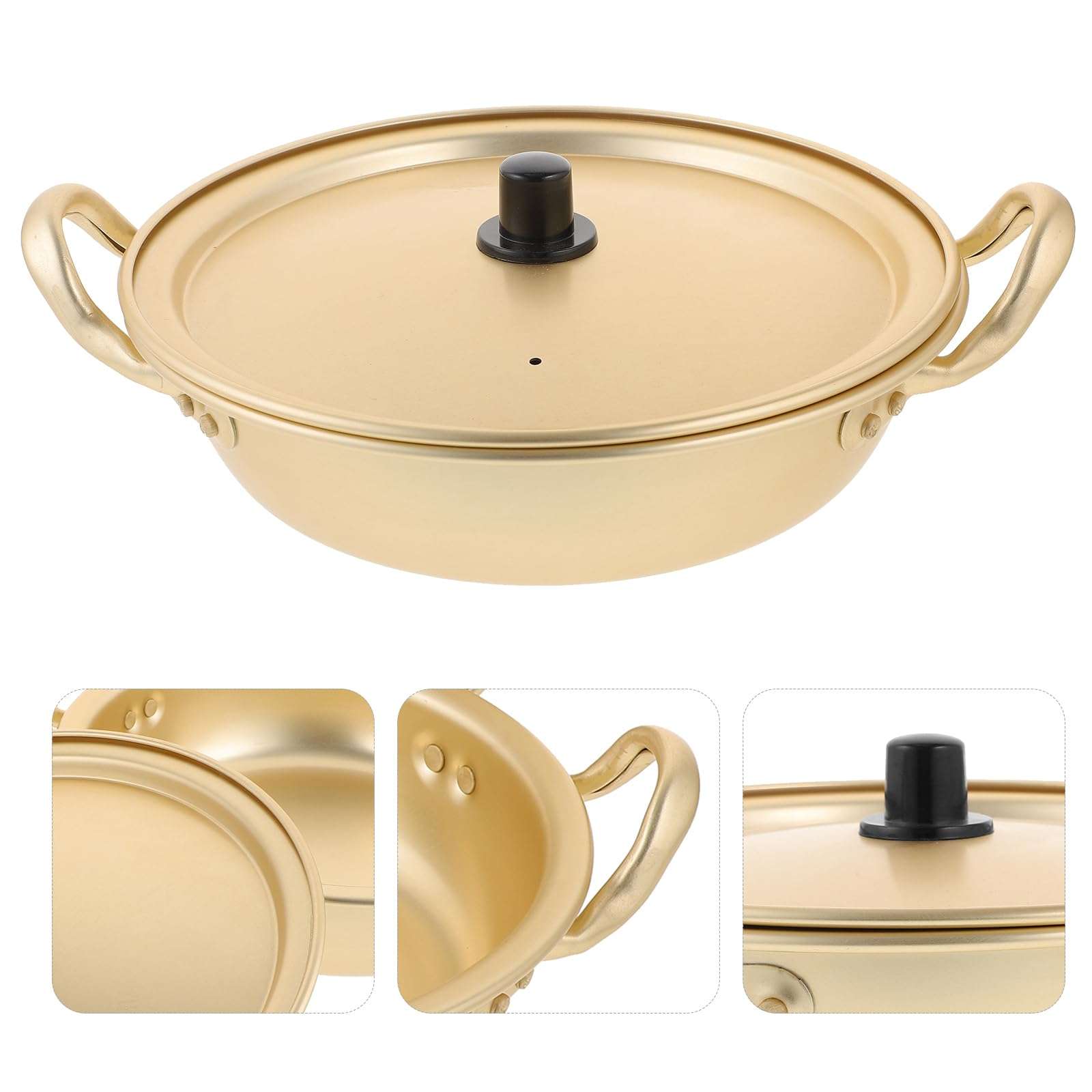 Luxshiny Korea Ramen Pot, Korean Ramen Cooking Pot with Lid Korean Noodle Pot Aluminum Noodle Hot Pot Shin Ramyun Pot for Kitchen Cookware (double Handle) (8.6in) 5