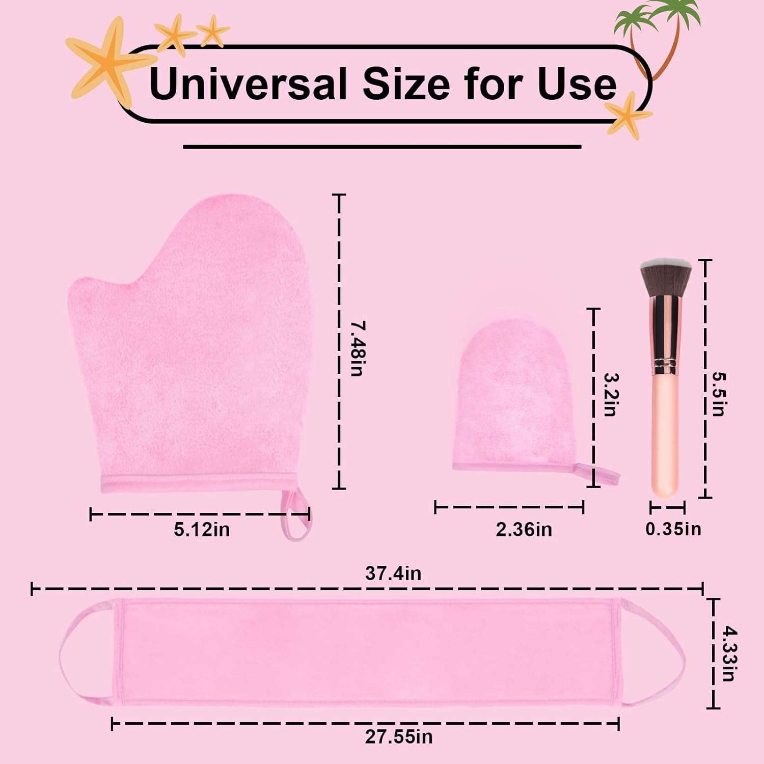 4 Pcs Self Tanner Mitt Applicator Kit - Self Tanning Mitt Glove,Self Tanner Back Applicator,Mini Face Tanner Mitt,Face Tanner Brush Soft Streak-Free Reusable & Washable for Women Girl Men (Pink) 4
