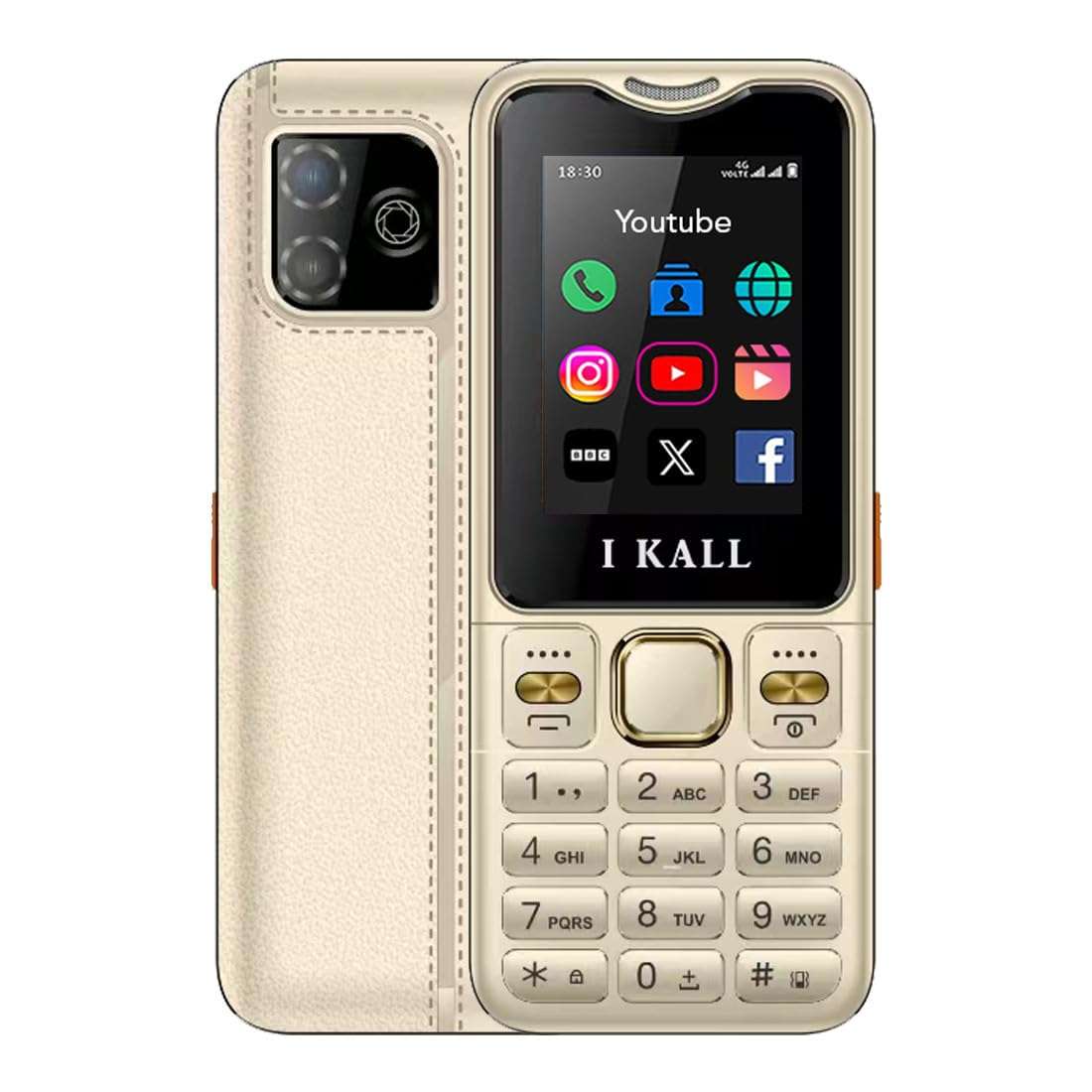 IKALL I9 4G Keypad Feature Phone | 2.4" Display, 2500mAh Battery, Type-C Charging | Dual SIM, Bluetooth | Pre-Loaded Facebook & YouTube Apps (Golden)
