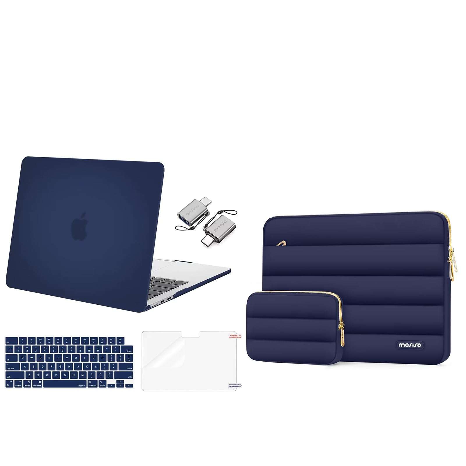MOSISO Compatible with MacBook Air 13.6 inch Case 2022 2023 2024 Release M3 A3113 M2 A2681, Plastic Hard Shell Case&Keyboard Cover&Screen Protector&Type C Adapter&Bag with Small Case, Navy Blue 1
