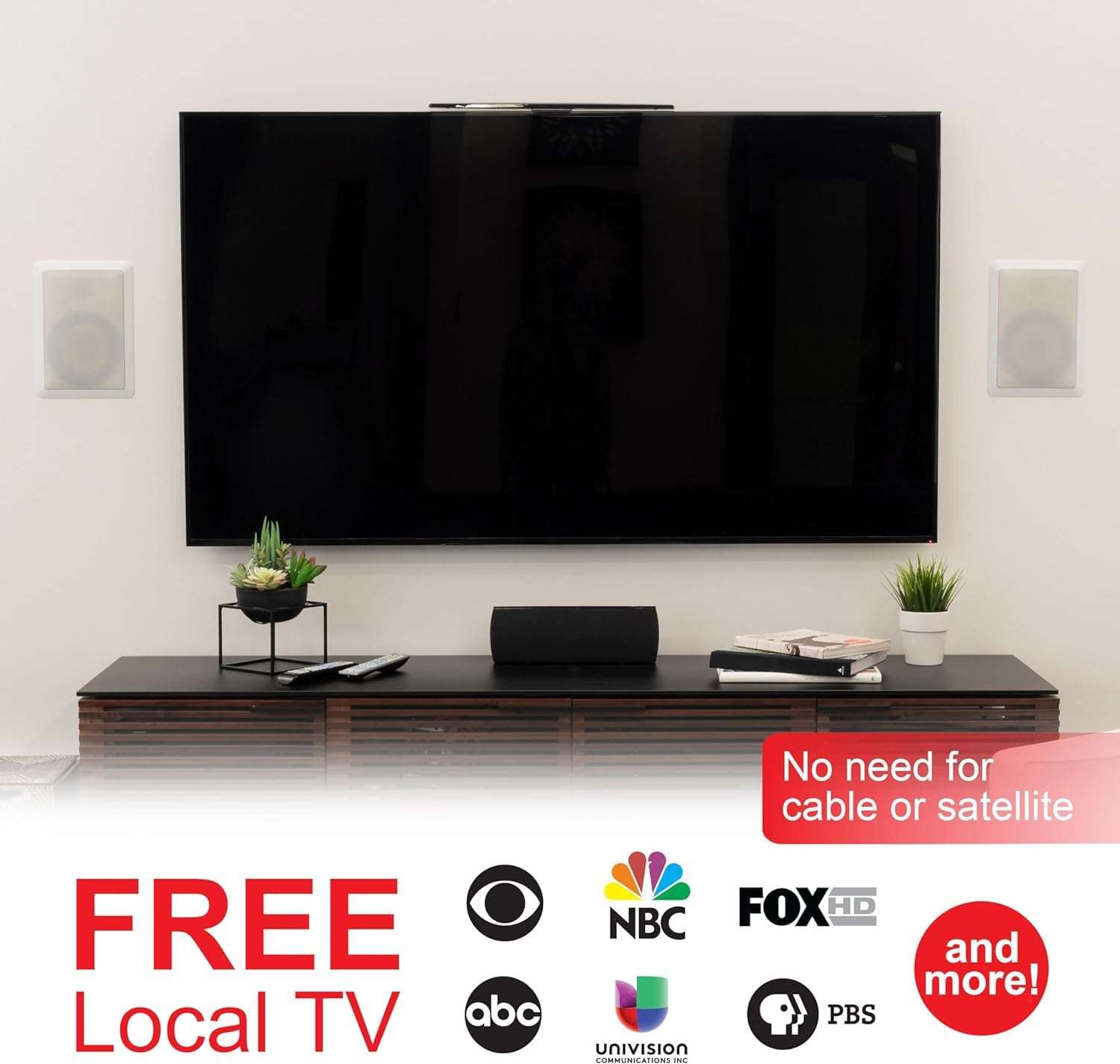 GE Amplified HD Digital TV Antenna, Long Range Smart TV Antenna, Easy Mount on Top of TV Design, Supports 4K 1080P HDTV VHF UHF, Indoor Amplified Signal Booster, 5ft Coax HDTV Cable/AC Adapter, 37075 6