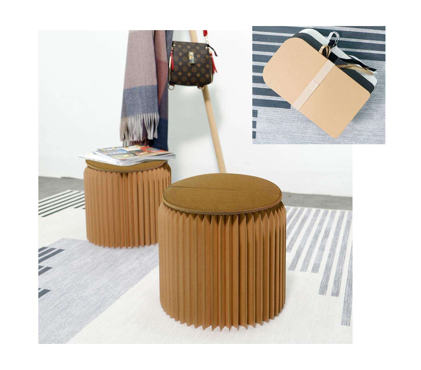 Home Round Stool Foldable Brown - 13.8inch Heigh with Felt Cushion, Space-Saving Dressing Room Chair Seat Small - Fabulous Presents for Family, Friends’ New House 4