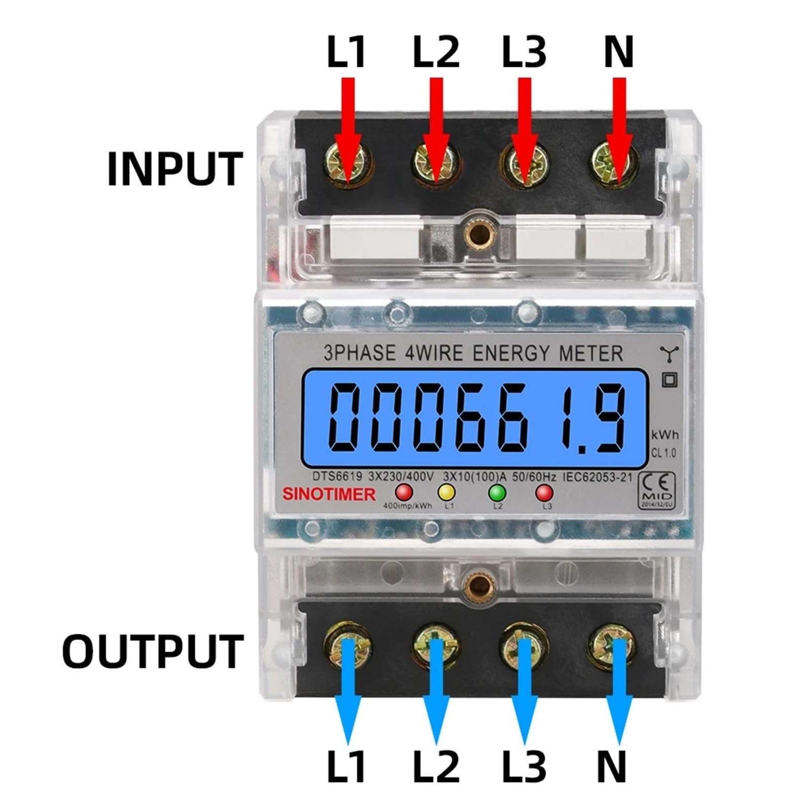 230/400V 100A LCD Digital Display Multimeter Backlight Power Meter Energy Meter Smart Electric Meter 3 Phase Wattmeter Kwh Meter(220V with WhiteShell) 4