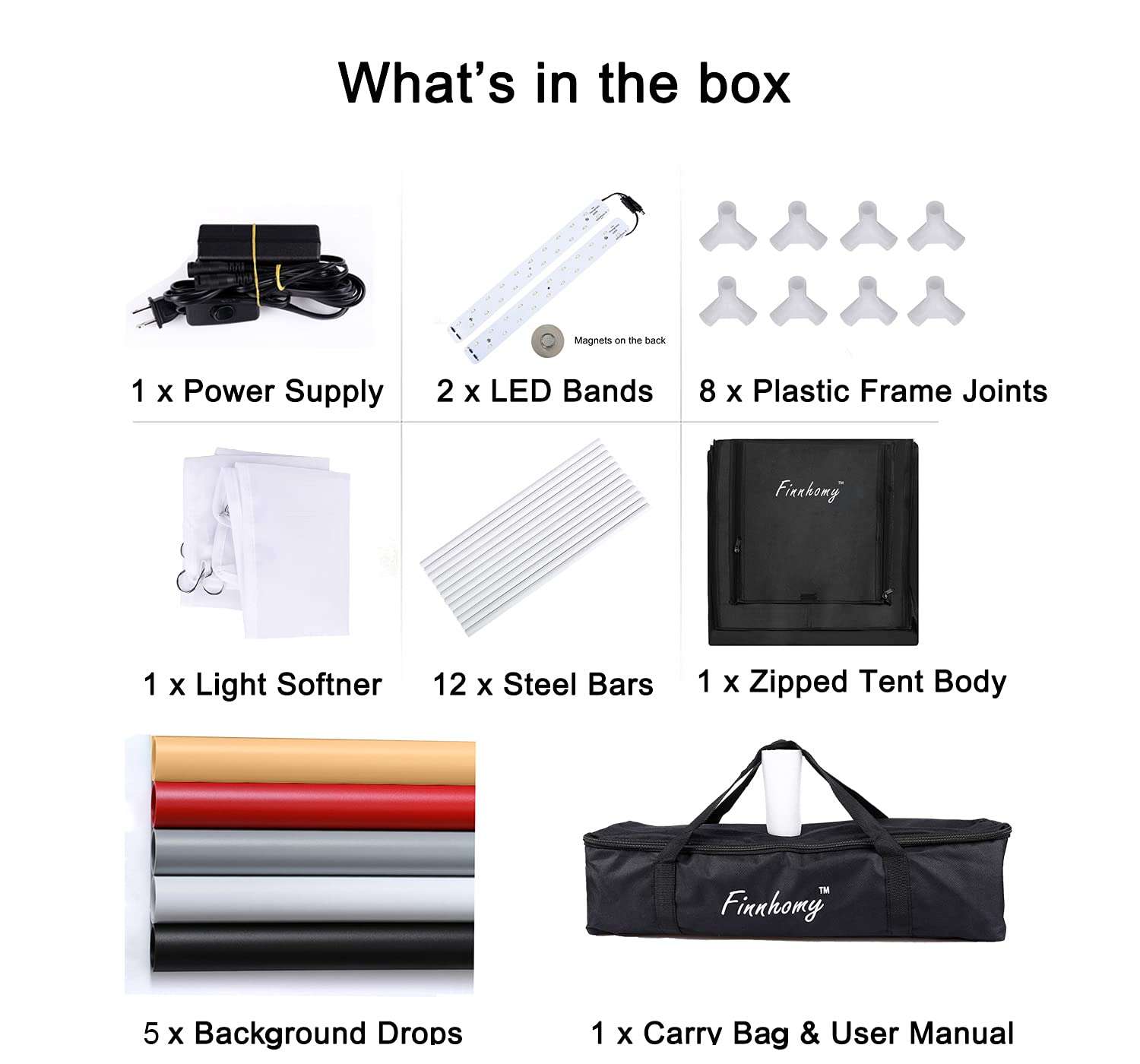 Finnhomy Professional Portable Photo Studio Photo Light Studio Photo Tent Light Box Table Top Photography Shooting Tent Box Lighting Kit, 16" x 16" Cube 6