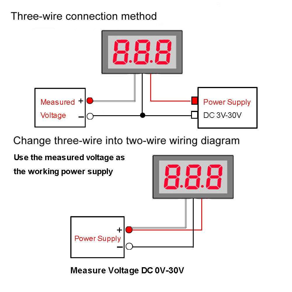 ALAMSCN Mini LED Digital Voltmeter 0-30V 0.36 inch Voltage Meter DC 5V 12V 24V Volt Tester Detector 3 Wire Red (PACK of 6) 3