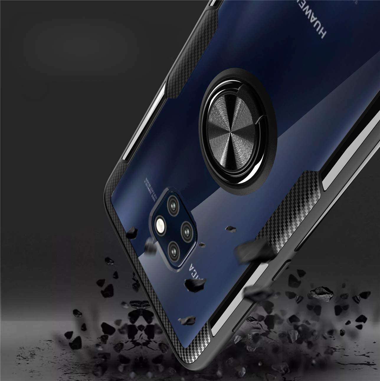 Huawei Mate 20 Pro Case,360° Rotating Ring Kickstand Protective Case,TPU+PC Shock Absorption Double Protection Cover Compatible with [Magnetic Car Mount] for Huawei Mate 20 Pro Case (Blue/black) 6