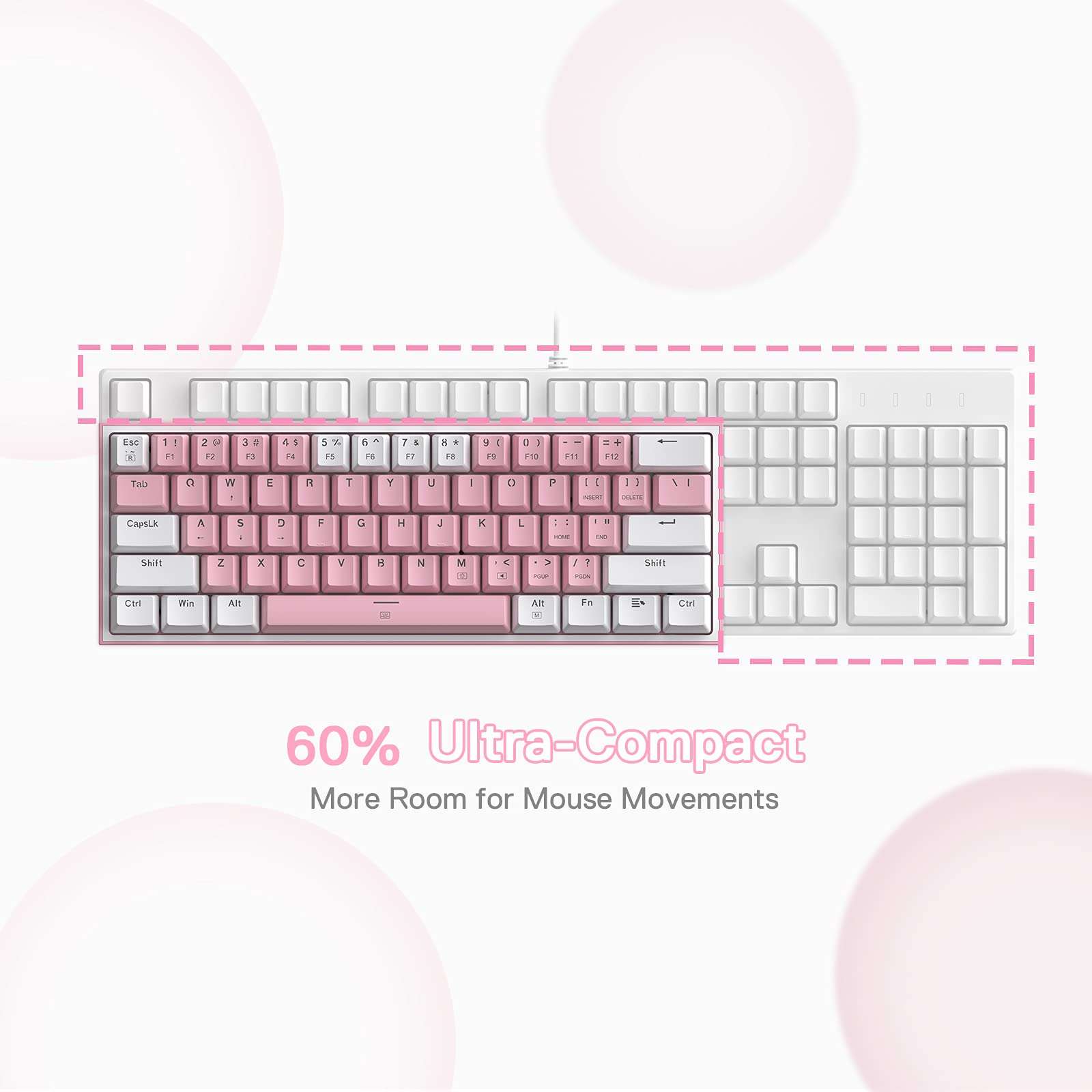Redragon K617 Fizz 60% Wired RGB Gaming Keyboard, 61 Keys Hot-Swap Compact Mechanical Keyboard w/White and Pink Color Keycaps, Linear Red Switch, Pro Driver/Software Supported 4