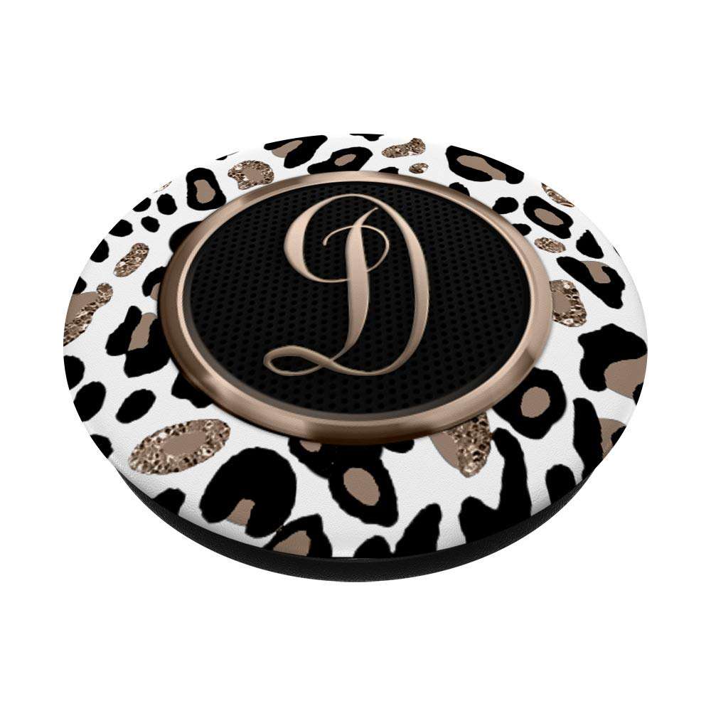 White Leopard Print Cheetah Monogram Initial Letter D PopSockets Swappable PopGrip 3