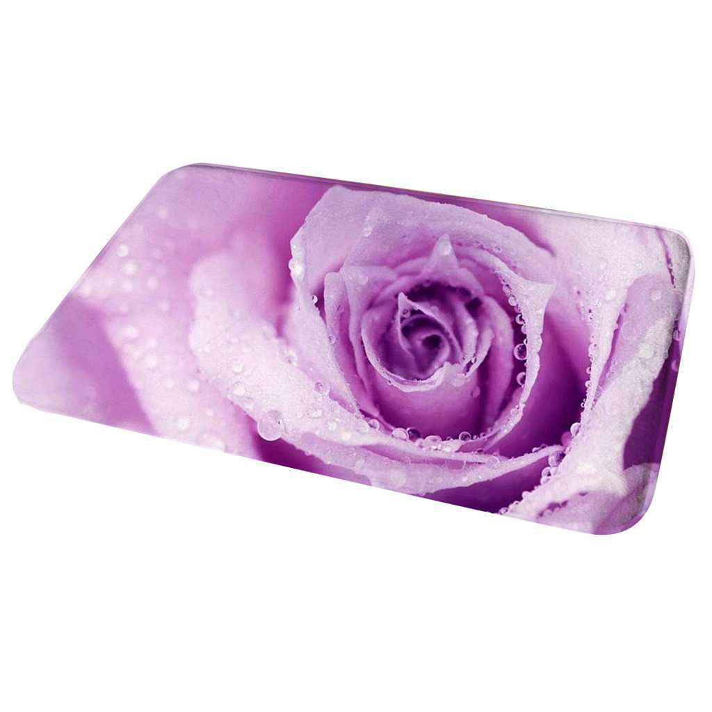 VMS INDIA Kitchen Floor Mat Comfort Anti Slip Flannel Indoor Bahroom Rug Purple Rose 5