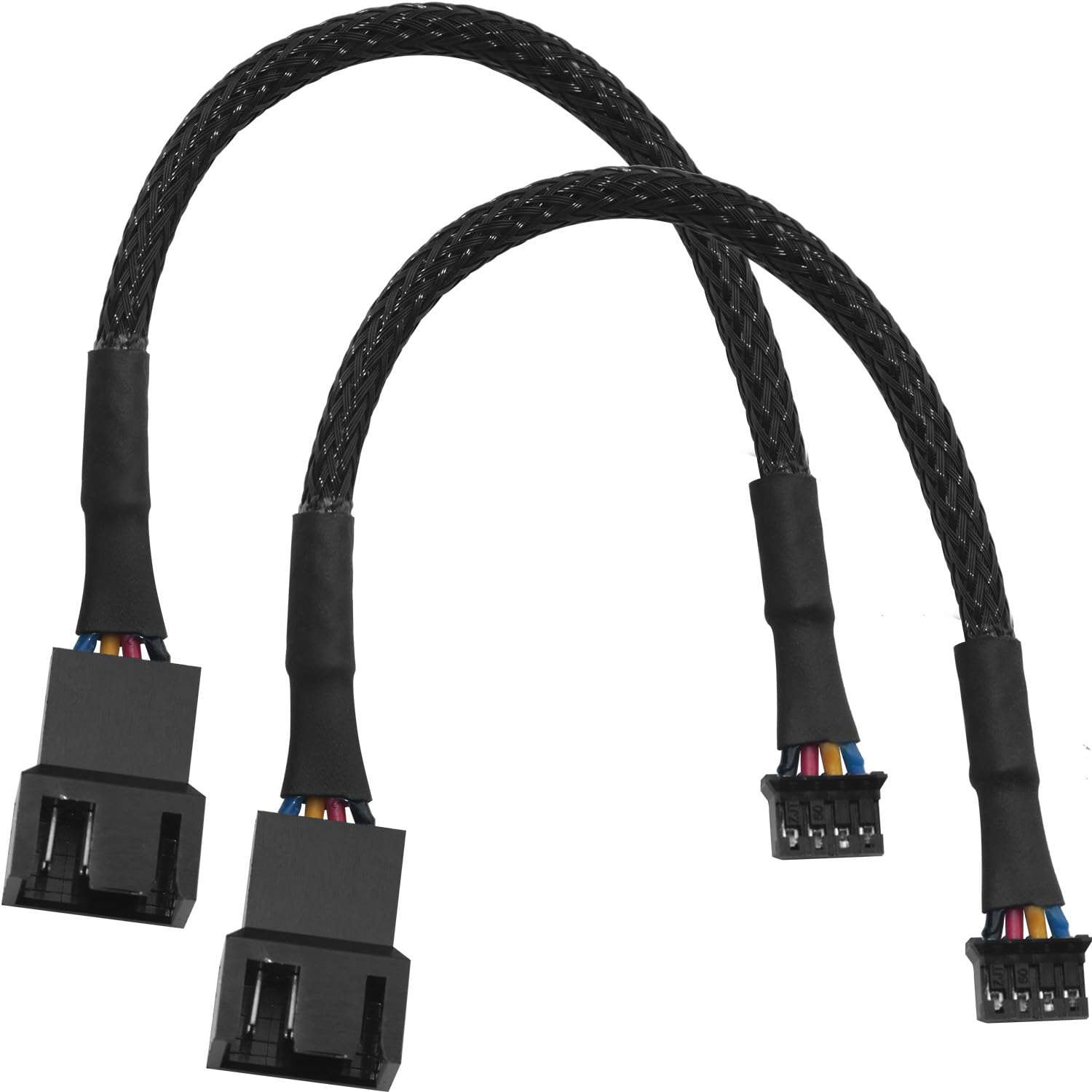 LUORNG 2PCS Black Braided Mesh Fan Cable Graphics Card PWM Pure Copper Fan Adapter Cable 4Pin to Universal 3Pin 4Pin 15cm Long Fan Adapter Cable 1