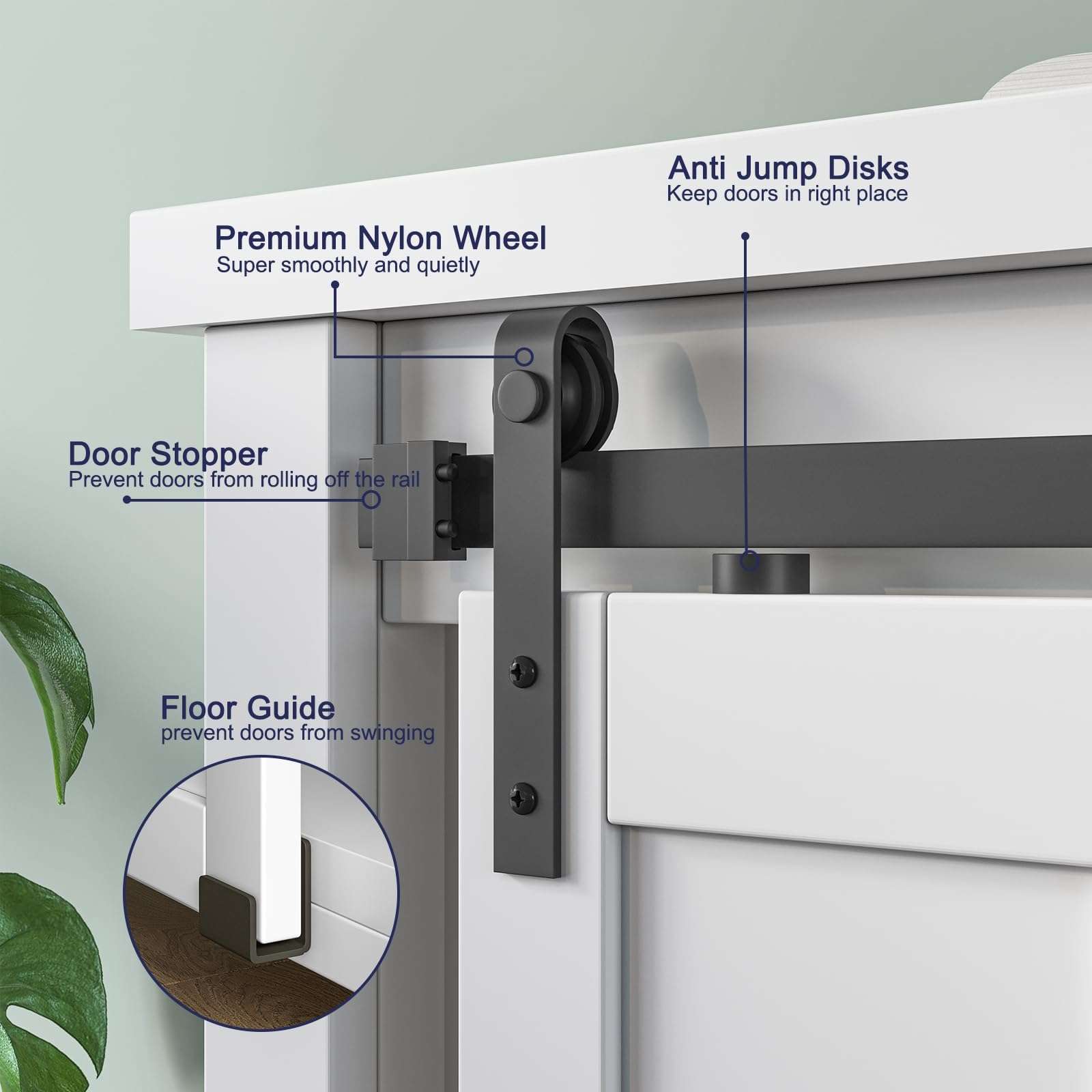SMARTSTANDARD 7FT Super Mini Double Door Cabinet Sliding Barn Door Hardware Kit, Small Barn Door Hardware Track Kit for TV Stand Cabinet Wardrobe, J Shape Hanger (NO Cabinet) 6