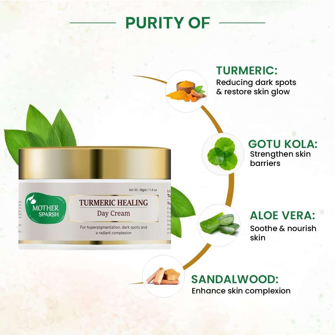 Mother Sparsh Turmeric Healing Skin Care Combo | With Healing Face Ubtan 75g | Healing Day Cream 40g | For Dark Spots | Hyper Pigmentation & Radiant Complexion 5