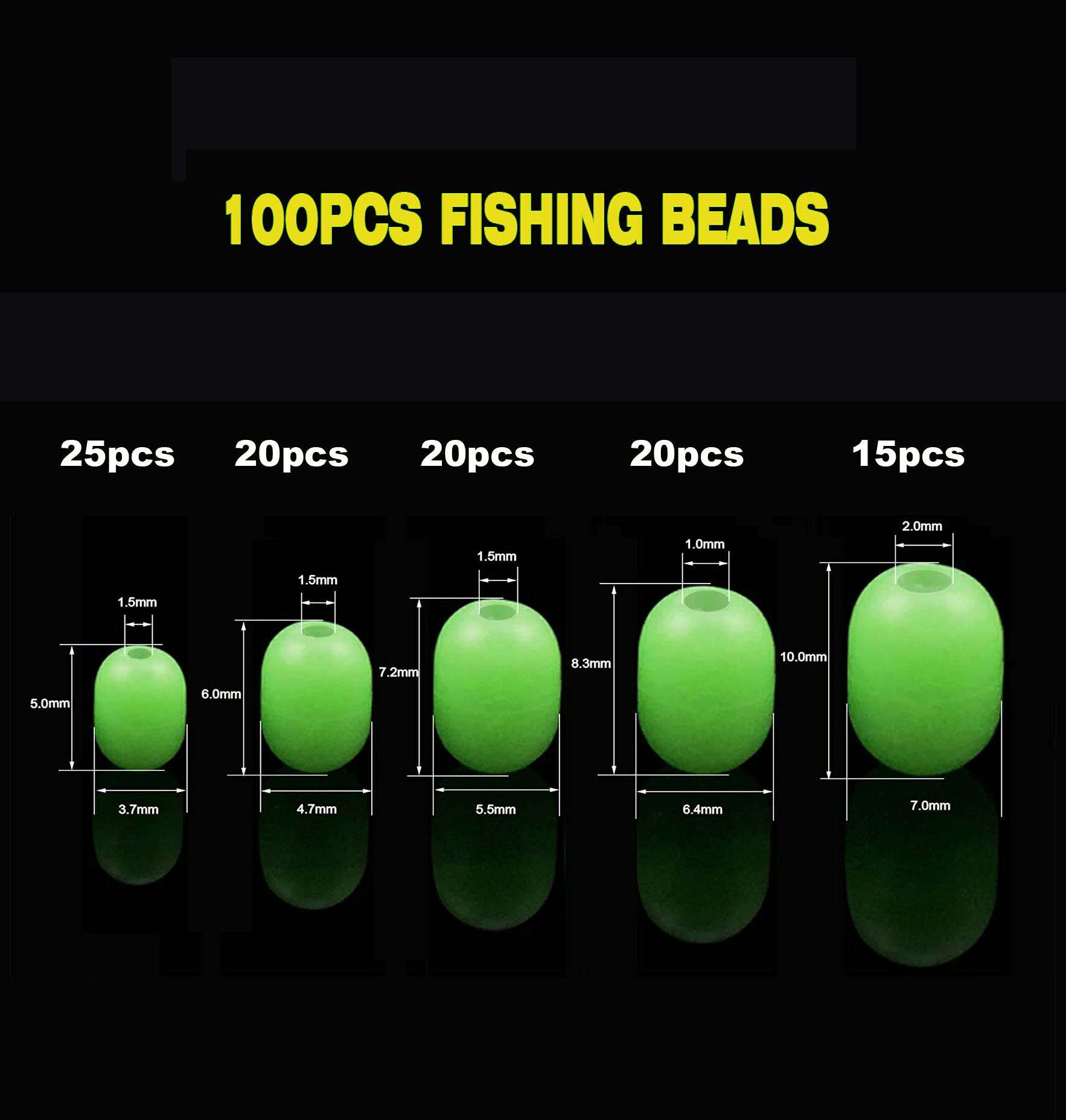 BLUERICE 100pcs Luminous Fishing Beads, Soft Plastic Fishing Bait Eggs Fishing Tackle Tools Fishing Luminous Balls for Saltwater Freshwater 3