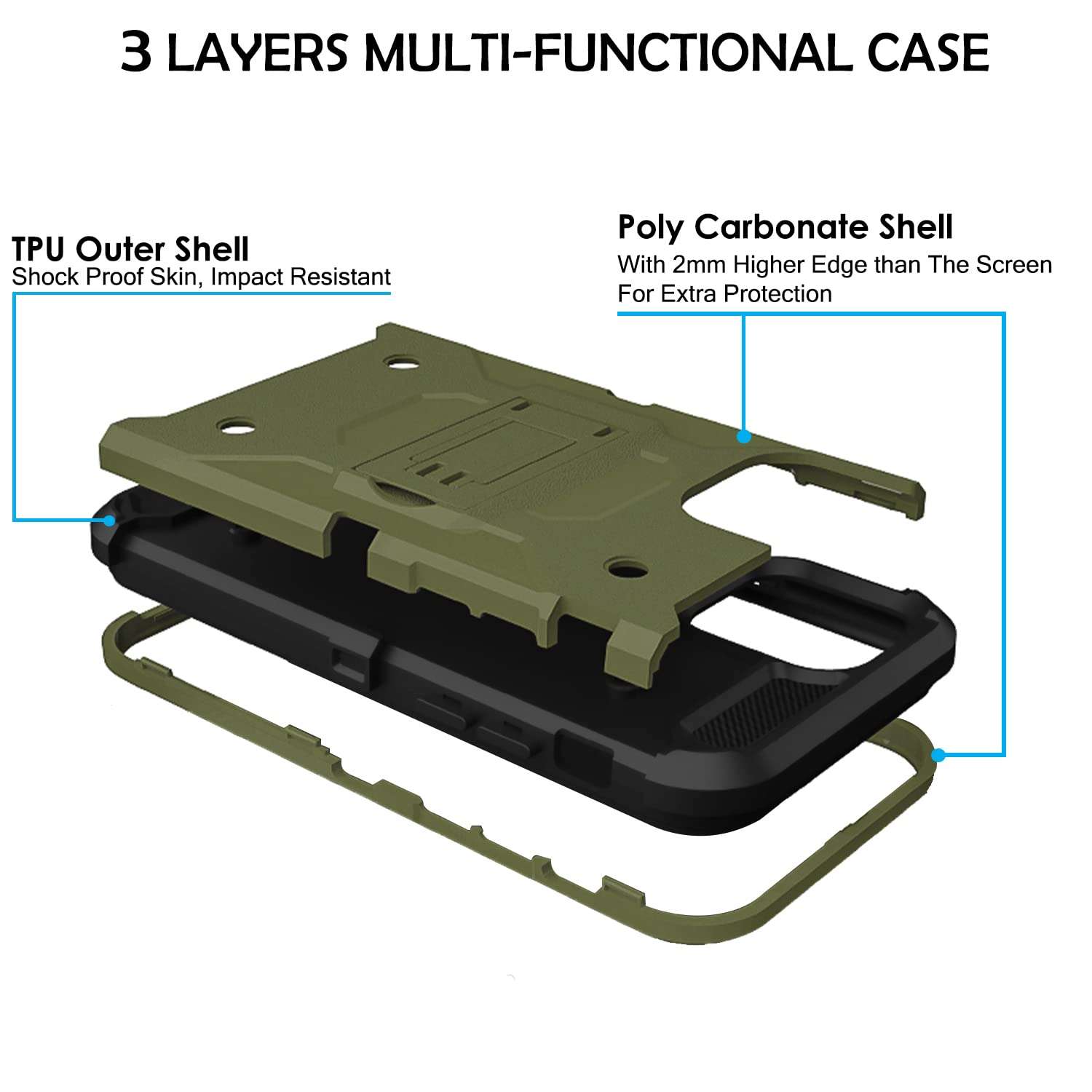DuraSafe Cases TPU Shockproof Sturdy Printed Case with Multi Layer Protection & Kick Stand Without Holster For iPhone 12 2020 6.1 Inch A2172 A2402 A2341 A2406 A2404 A2403 A2408 A2407 - (Green) 3