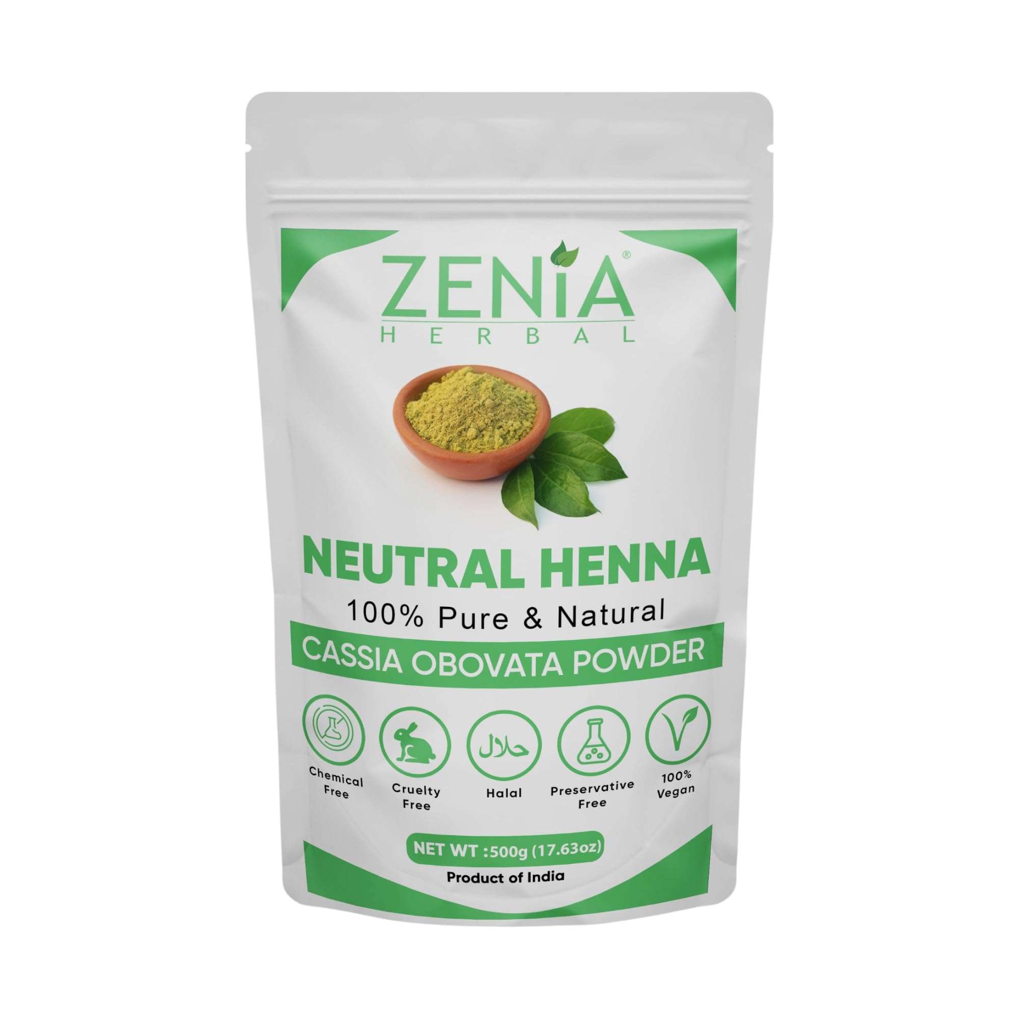 Zenia 100% Pure Neutral Henna Powder (Cassia Obovata) | 1.1lbs (500g) | Colorless Henna for Hair | Natural Hair Conditioner | for Silky, Soft & Shiny Hair 1