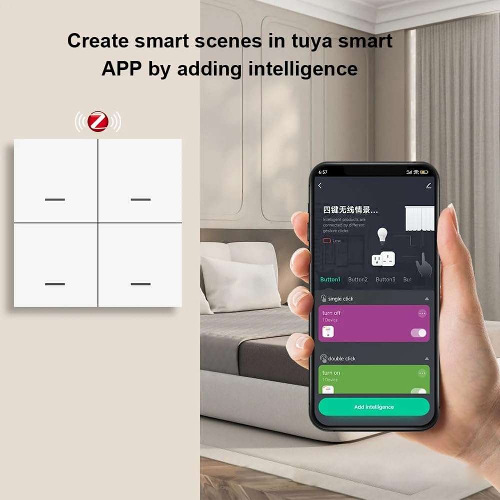 Bloepum Tuya ZigBee Smart Scene Switch 4 Gang Smart Switch 12 Scene Switch Push Button Controller Supports Home Assistant Easy to Use 3