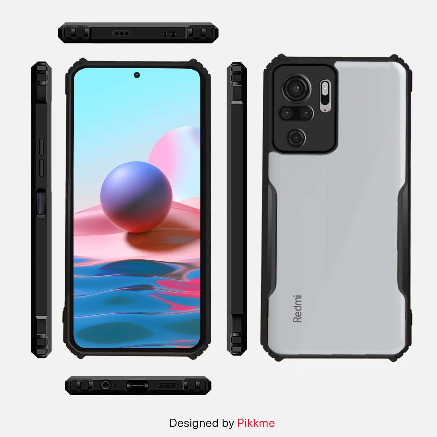 Amazon Basics Back Cover for Xiaomi Redmi Note 10S/ Redmi Note 10 | Crystal Clear Transparent Back | Ultra Hyrbid | Full Camera Protection | Raised Edge | Bumper Cover (Black) 3