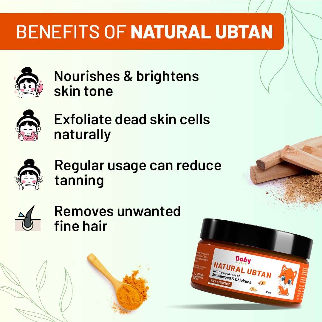Babyorgano Natural Baby Ubtan Face Pack Powder for Skin Brightening | Exfoliates Dead Skin | Tan Removal Bath Powder for Women and Kids | Enrihced Chickpea, Turmeric & Sandalwood 100% Ayurvedic 100gm 3