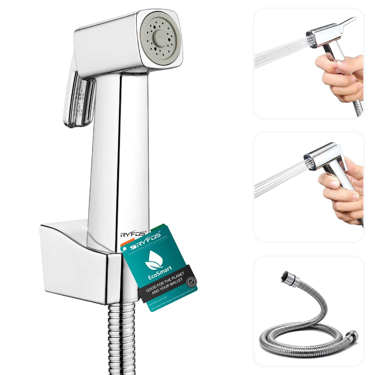 Ryfos India’s 1st Brand with Lifetime Support, R1030HF, ABS Health Faucet, Jet Spray for Toilet with 1-1.2 Mtr SS-304 Flexible Hose Pipe & Wall Hook, Chrome Finish 1