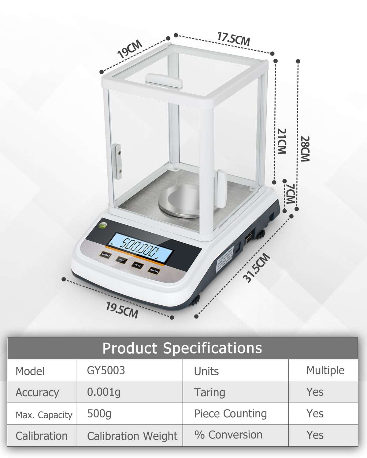 500g Analytical Lab Balance with 0.001g Ultra-Precision, Digital Scale Multi-Functional Units Plug-in Exclusive 500g Weight - Ideal for Laboratories, Research, Industrial, Kitchen, Food, Jewelry… 3