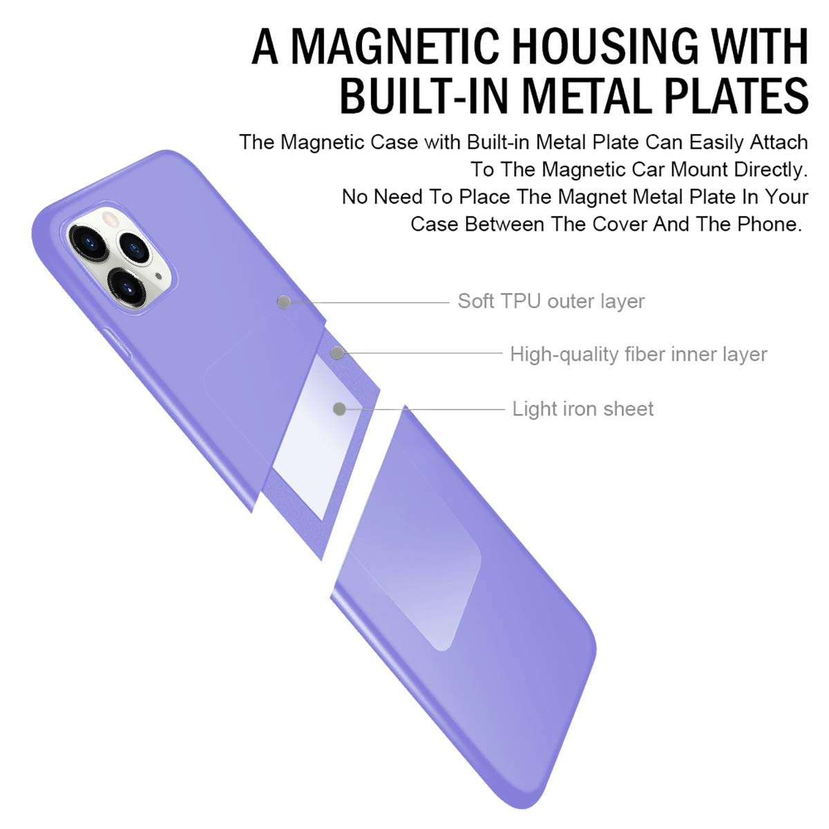 ESTPEAK Compatible with iPhone 12 pro max Magnetic Case 2020,[Invisible Built-in Metal Plate] Ultra Thin Support Magnetic Car Mount,Drop Protection Soft Bumper Protective Phone Case,Purple 3