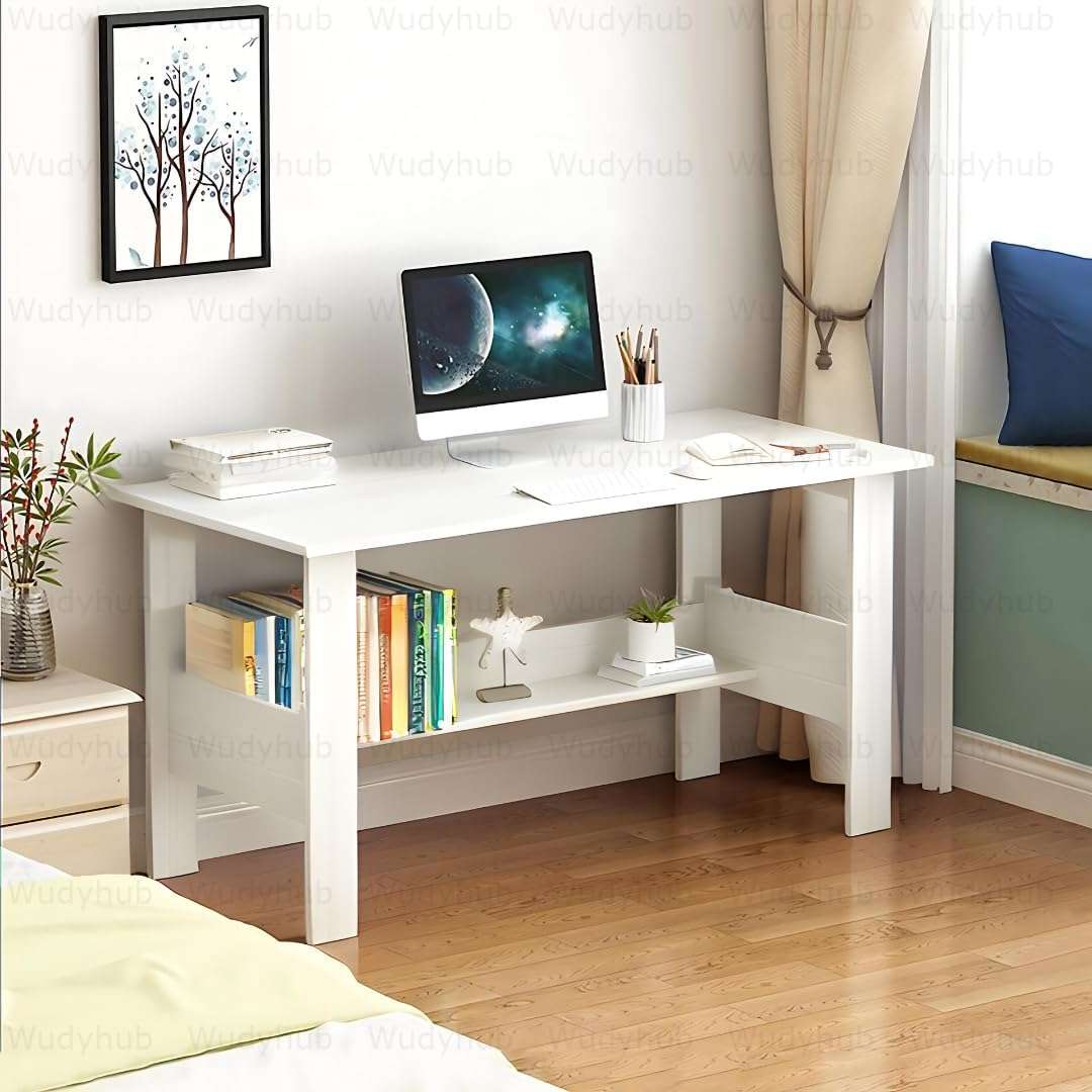 Wudyhub Computer Home/Office Desk | Writing Study | Laptop Table | Modern Simple Desk | Small Desks for Small Spaces | Sturdy Desk for Home, Office, Bedroom, Living Room (ST-09-White) 5