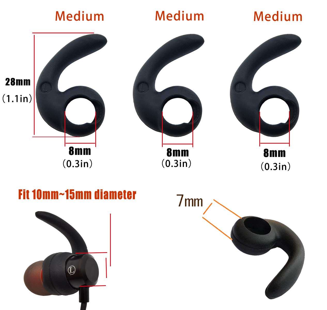 Earbuds Replacement Tips Soft Silicone Earbud Locks Sport Grips Earphones Stabilizer Fins Wings Tips for in-Ear and Ear Canal Earbuds (2Black-M) 2