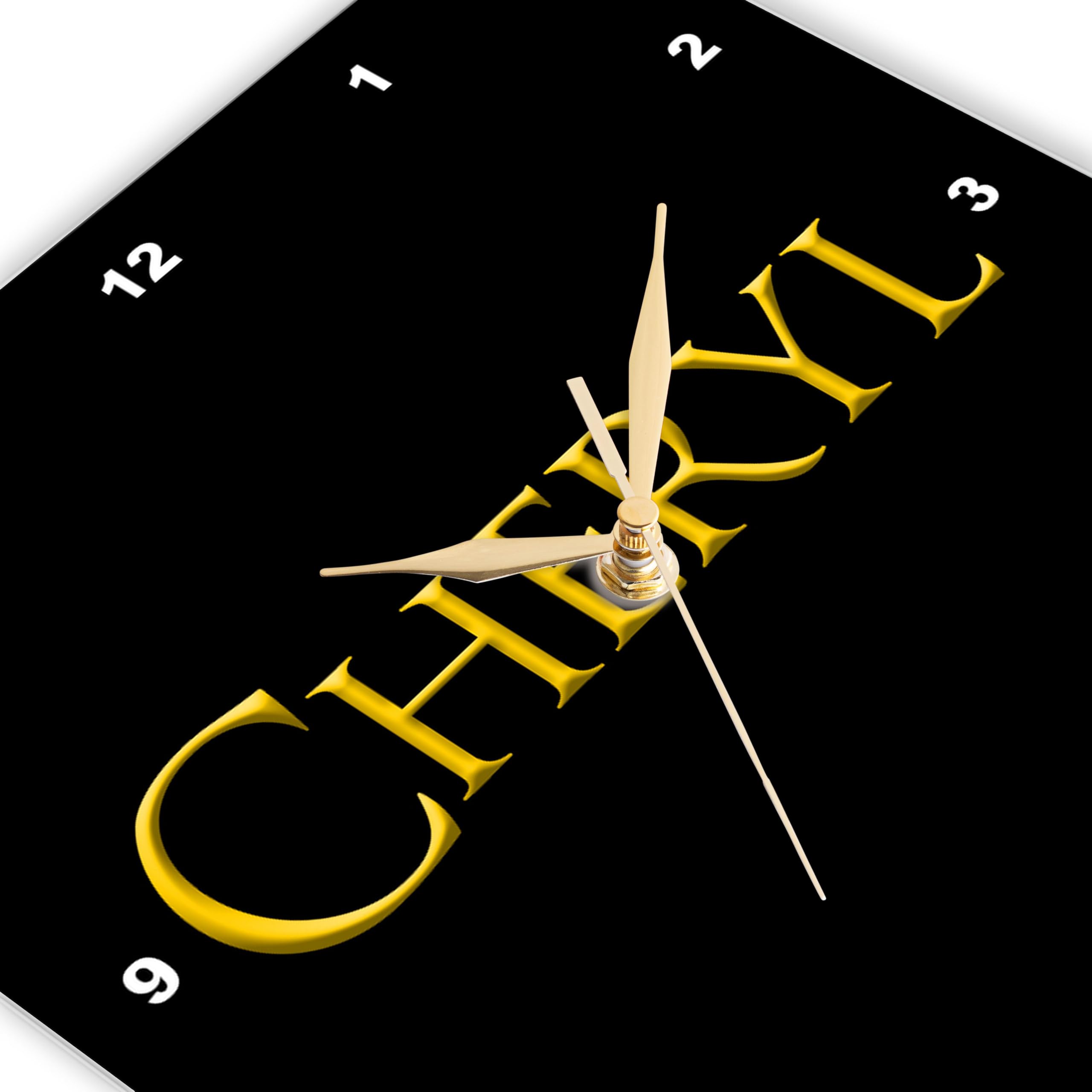3dRose Wall Clock Silent - 13 inch - Cheryl Beautiful Girl Name in The America. Yellow on Black Talisman - Alexis Design - Popular Female Names in USA 3