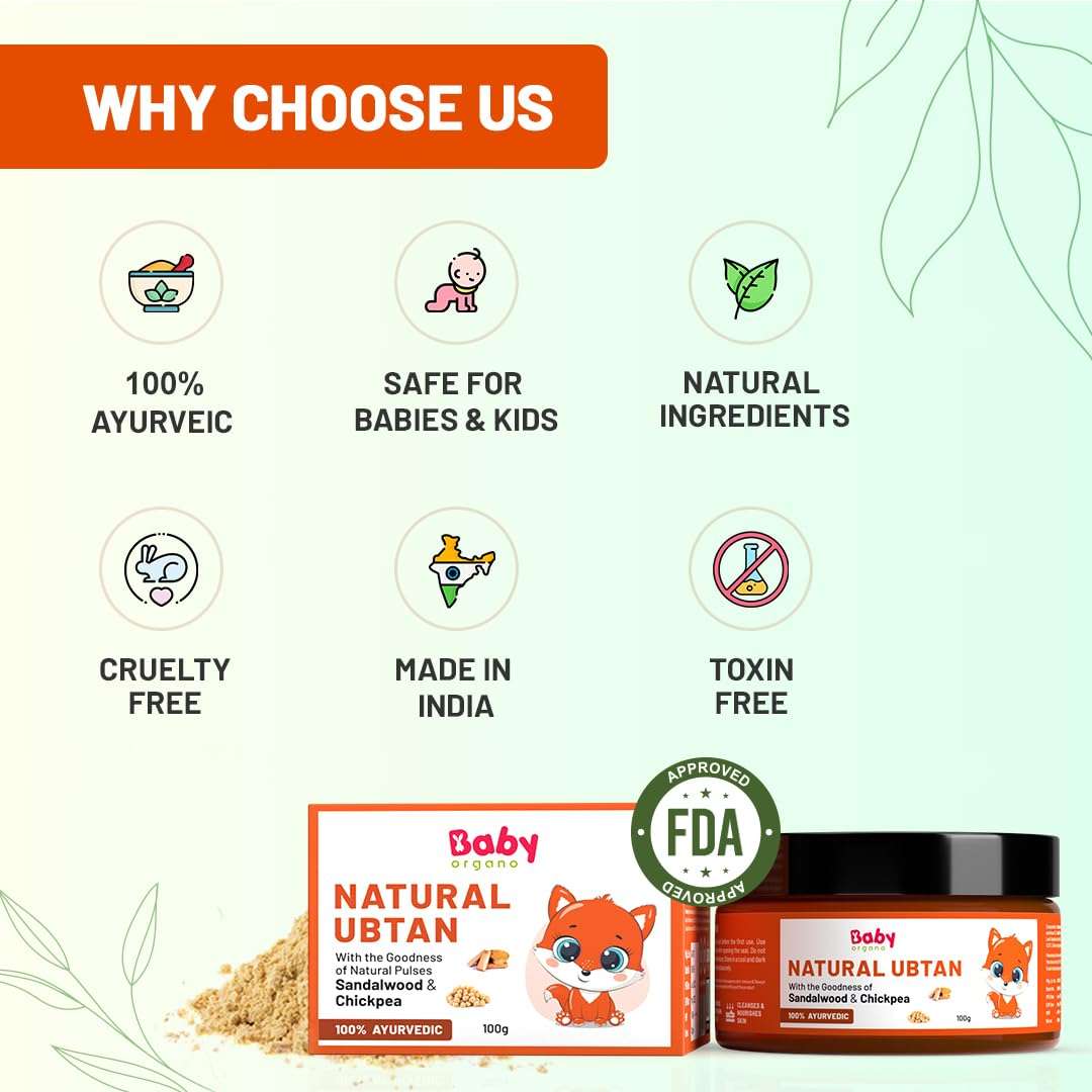 Babyorgano Natural Baby Ubtan Face Pack Powder for Skin Brightening | Exfoliates Dead Skin | Tan Removal Bath Powder for Women and Kids | Enrihced Chickpea, Turmeric & Sandalwood 100% Ayurvedic 100gm 6
