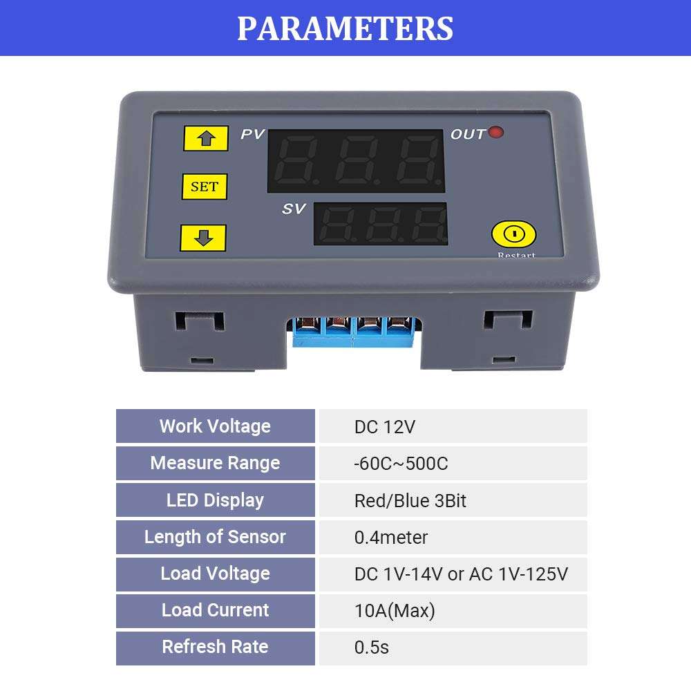 YEMIUGO Temperature Controller Module DC 12V Programmable Digital Thermometer Dual LED Display Thermometer with K-Type Thermocouple Thermostat High Precision Sensor Probe -60℃-500℃ 4