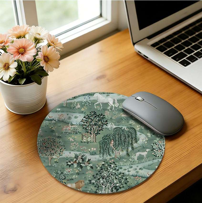 WOOGCHEIR Vintage William Morris Enchanted Forest Mouse pad,Aesthetic Mouse Pad, Dark Green Mousepad for Women Desk Accessories Retro Flowers Mousepad,Aesthetic Office Supplies,7.9x7.9 Inch 3
