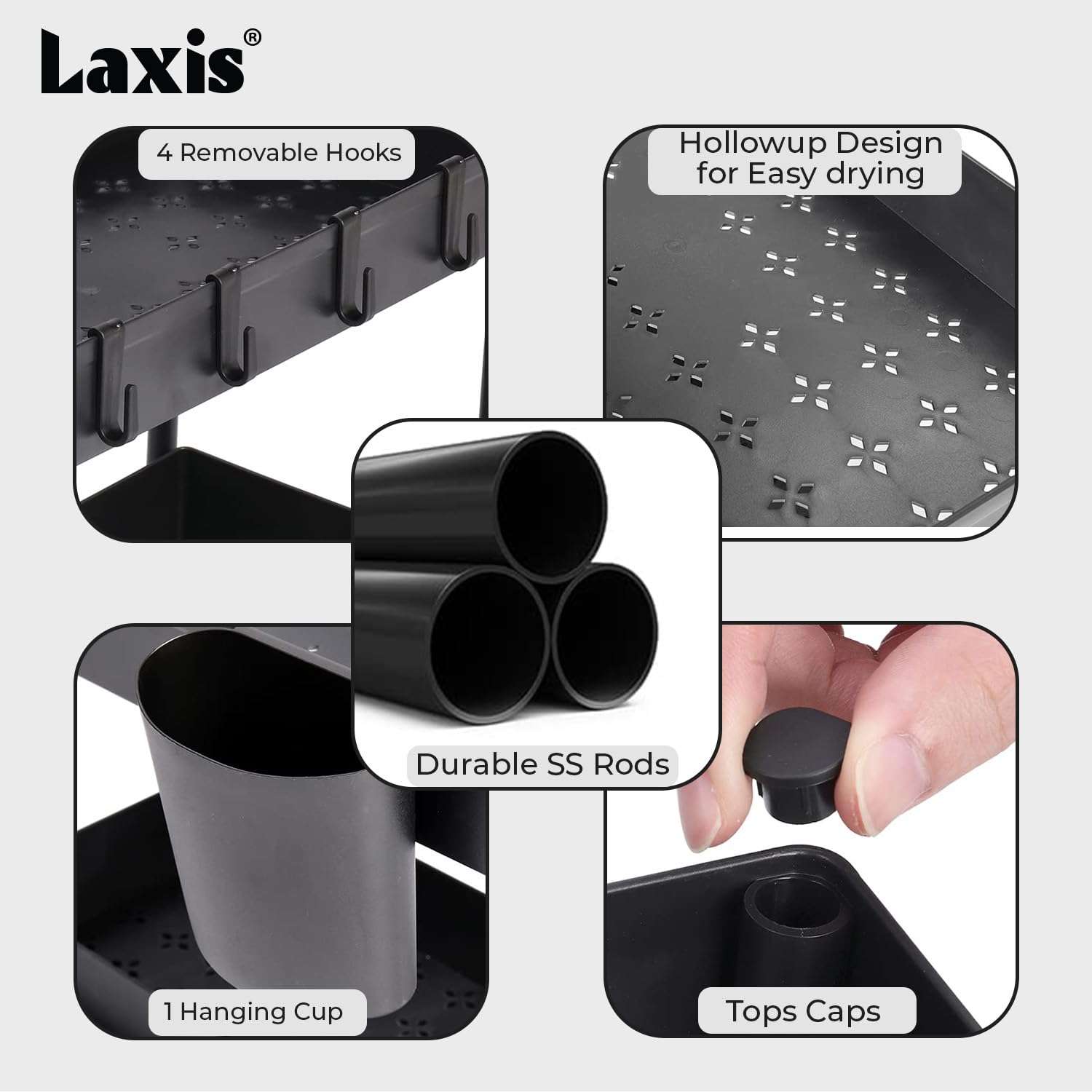 LAXIS® Kitchen Sink Organiser Under Sink Storage Organizer With Removable Hooks & Hanging Cup Kitchen Organizer With Abs Plastic Rack For Kitchen Storage & Bathroom Storage Cabinet Shelf Undersink 5