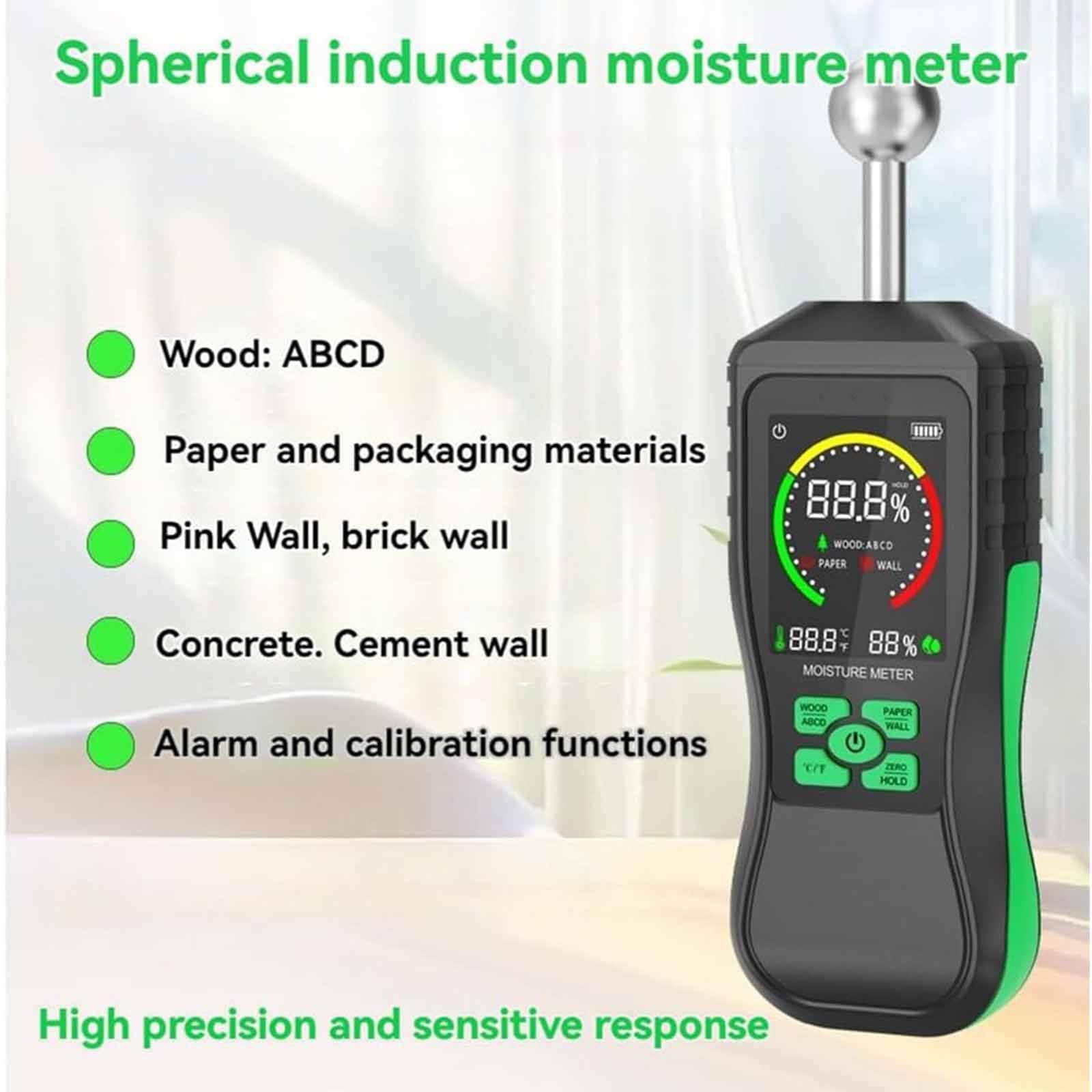 NVYAZJ Spherical Induction Moisture Meter, Portable Moistures Detector with Buzzer Alarm, 3-Color Indicator Simulation Bar, High Precision and Responsive for Floor, Wood 3